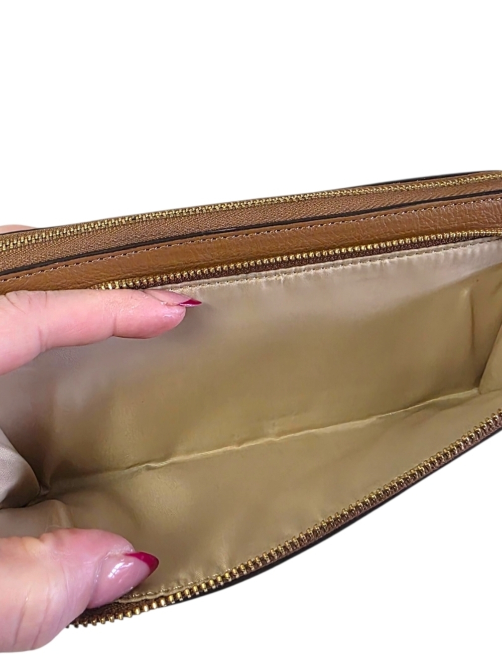 Coach Cognac Leather Double Zip Wallet Wristlet Large Organizer Clutch - Picture 10 of 15